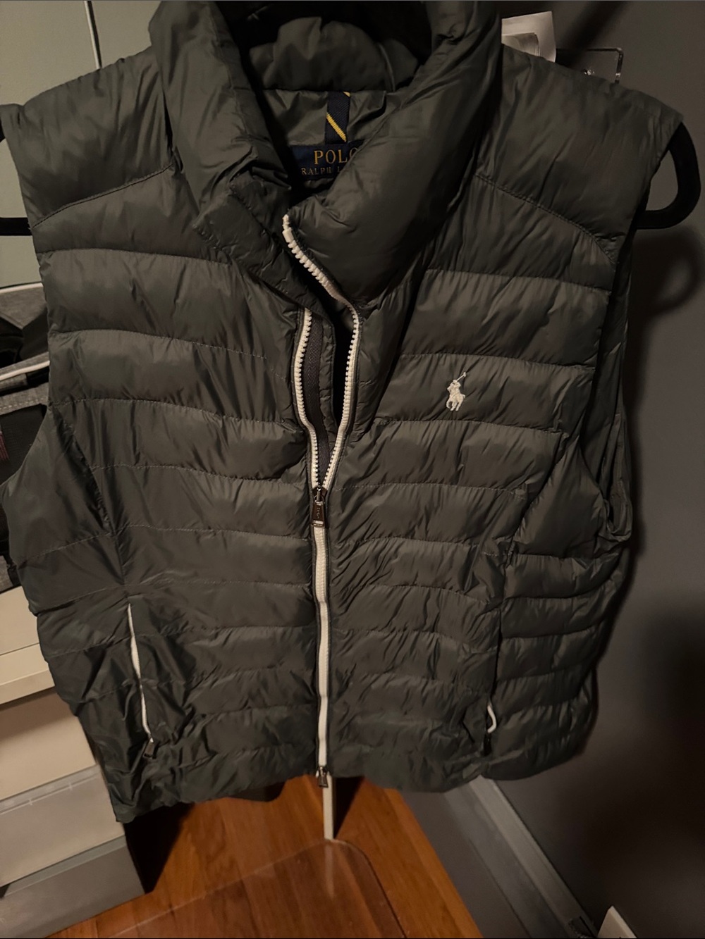 Polo by Ralph Lauren Womans Quilted Puffer Vest - grey/white custom
